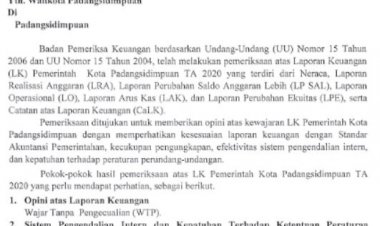 Laporan Hasil Pemeriksaan atas Laporan Keuangan Pemko Padangsidimpuan TA 2020
