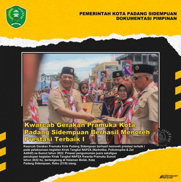 Kwarcab Gerakan Pramuka Kota Padang Sidempuan berhasil menoreh prestasi terbaik I pada pelaksanaan kegiatan Kirab Tangkal NAPZA (Narkotika, Psikotropika & Zat Adiktif) se-Sumut tahun 2022