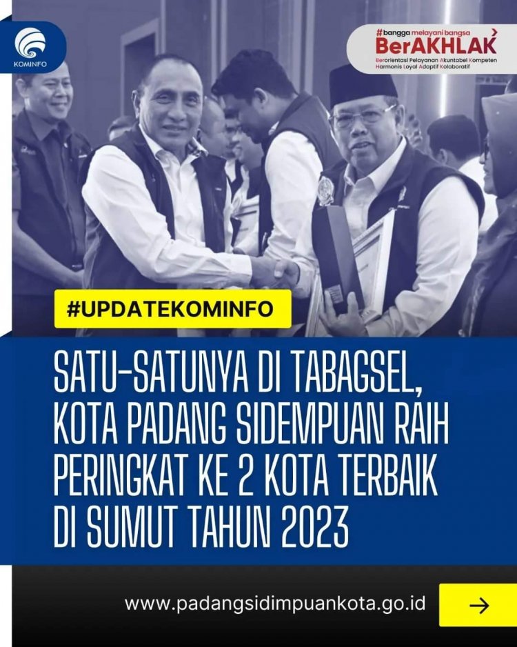 Satu-satunya di Tabagsel, Kota Padang Sidempuan Raih Peringkat ke 2 Kota Terbaik di Sumut Tahun 2023