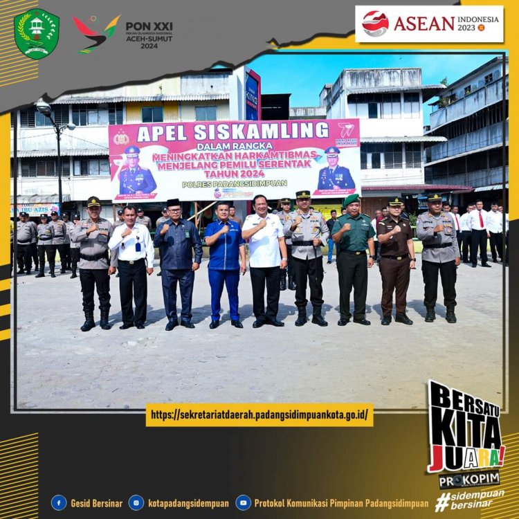 Kapolres Padangsidimpuan Pimpin Apel Siskamling untuk Meningkatkan HARKAMTIBMAS menjelang Pemilu Serentak Tahun 2024