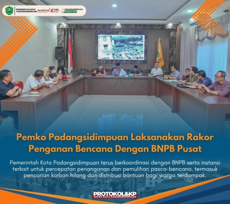 Pemerintah Kota Padangsidimpuan bersama Komando Penanggulangan Bencana Kota Padangsidimpuan menggelar rapat evaluasi tindak lanjut penanganan tanggap darurat dengan Direktur Fasilitasi Penanganan Korban dan Pengungsi Badan Nasional Penanggulangan Bencana (BNPB) Pusat