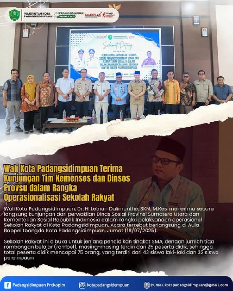 Wali Kota Padangsidimpuan Terima Kunjungan Tim Kemensos dan Dinsos Provsu dalam Rangka Operasionalisasi Sekolah Rakyat