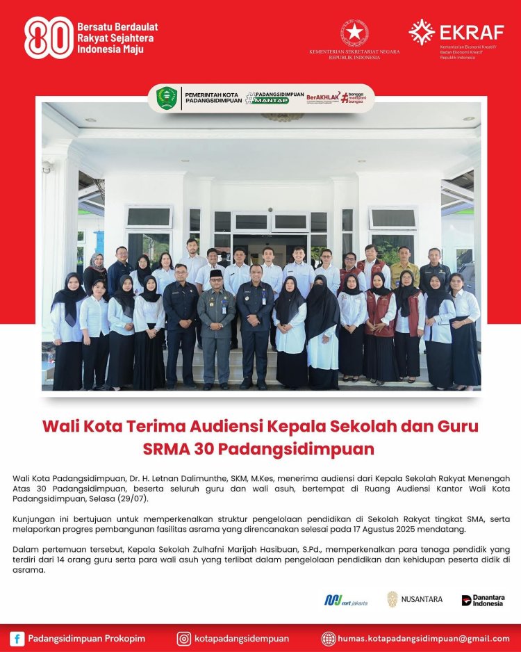 Wali Kota Terima Audiensi Kepala Sekolah dan Guru SRMA 30 Padangsidimpuan 