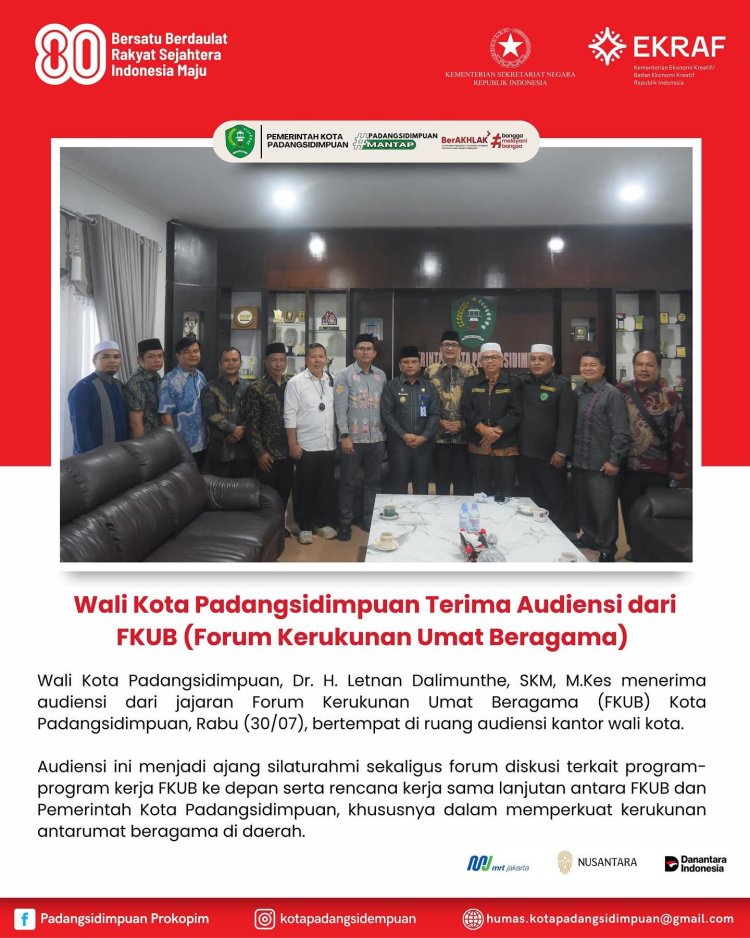 Wali Kota Padangsidimpuan menerima audiensi dari jajaran Forum Kerukunan Umat Beragama (FKUB) Kota Padangsidimpuan