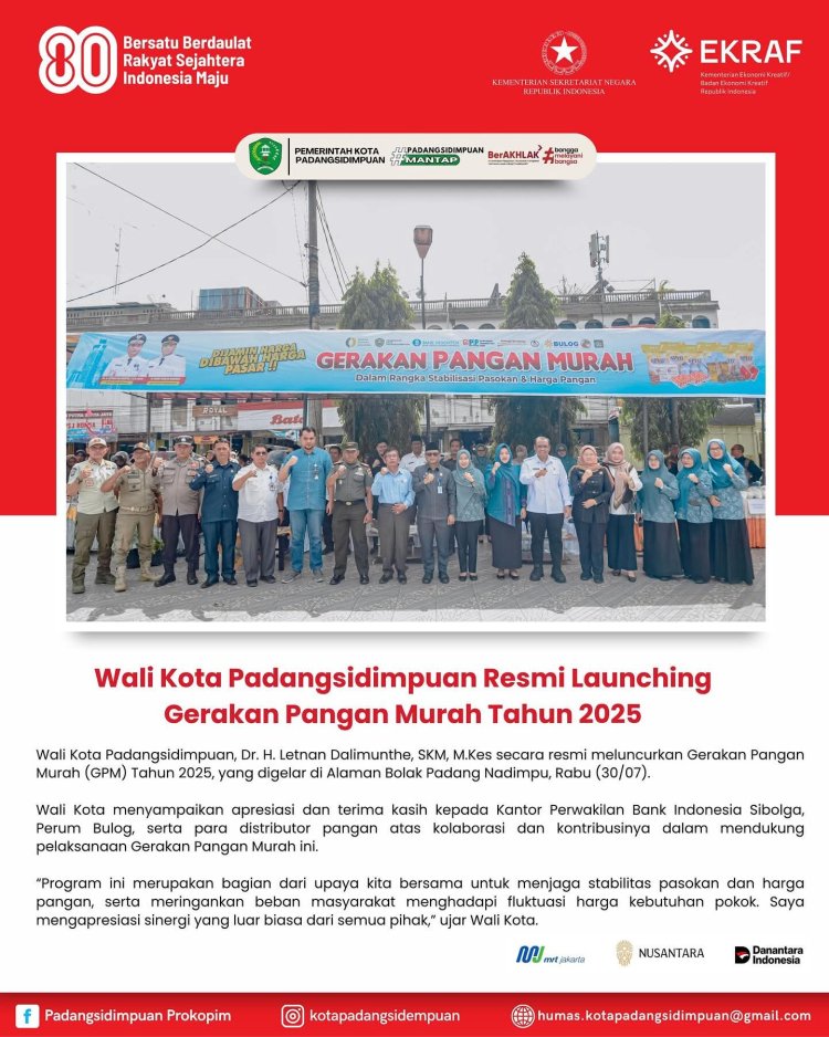 Wali Kota Padangsidimpuan Resmi Launching Gerakan Pangan Murah Tahun 2025