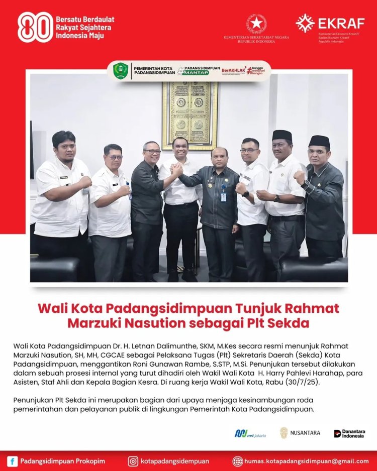 Wali Kota Padangsidimpuan Tunjuk Rahmat Marzuki Nasution sebagai Plt Sekda