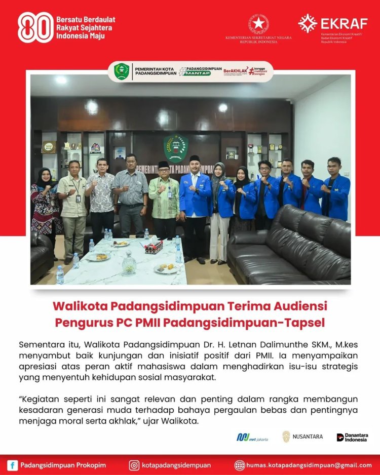 Walikota Padangsidimpuan Terima Audiensi Pengurus PC PMII Padangsidimpuan-Tapsel