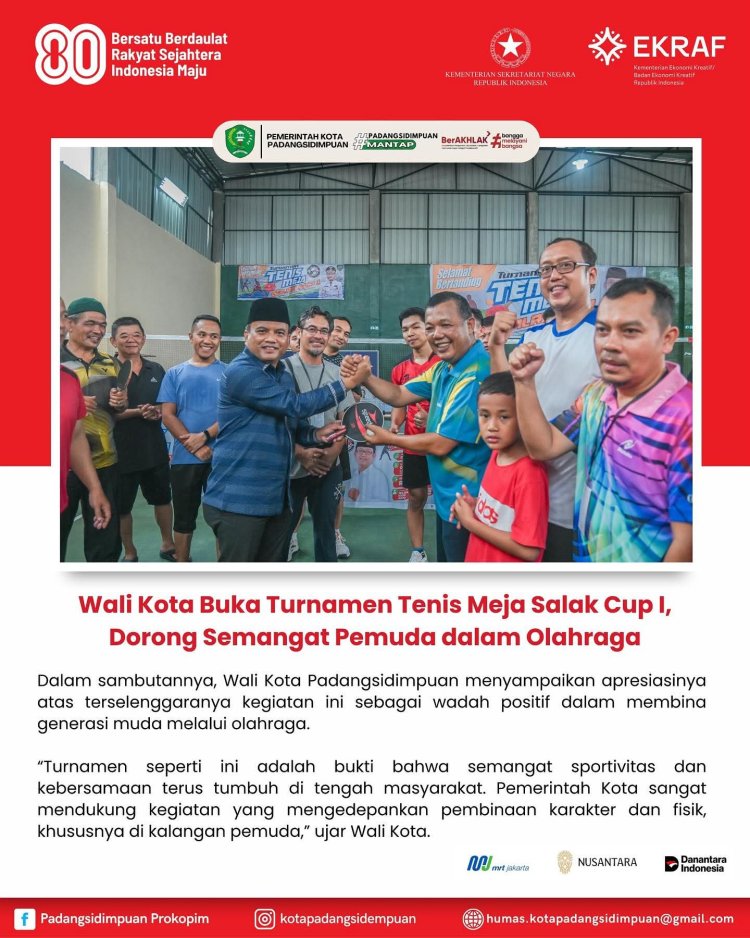 Wali Kota Buka Turnamen Tenis Meja Salak Cup I, Dorong Semangat Pemuda dalam Olahraga