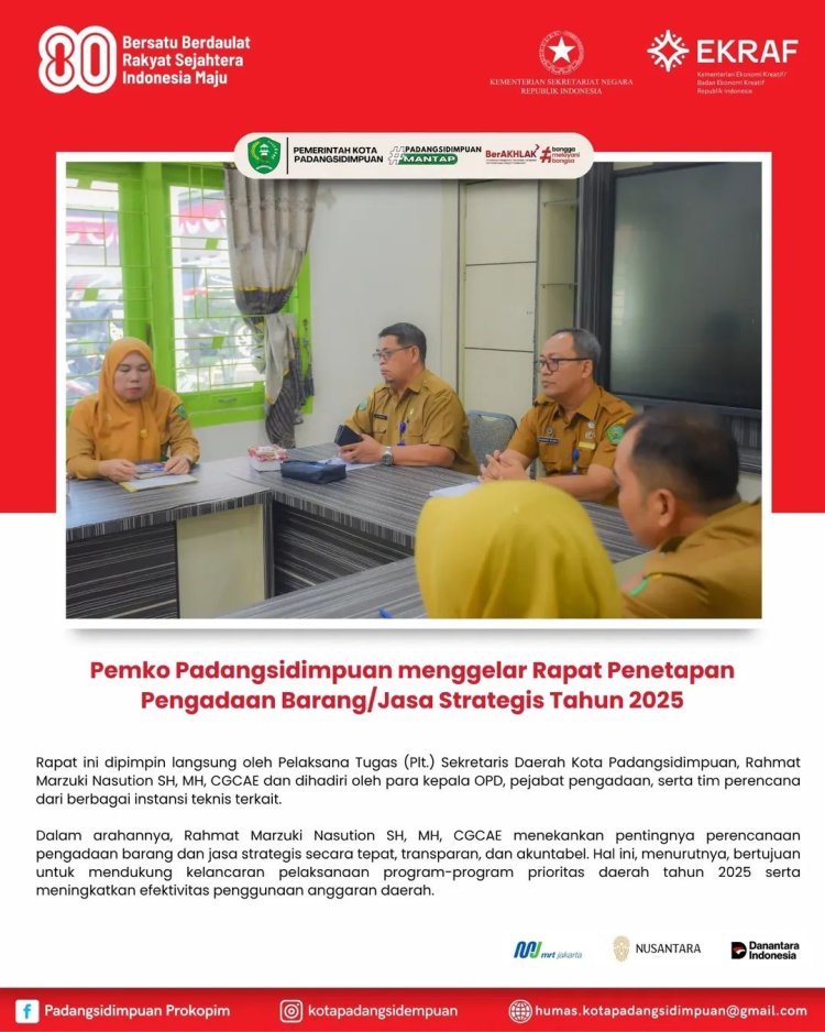 Pemko Padangsidimpuan menggelar Rapat Penetapan Pengadaan Barang/Jasa Strategis Tahun 2025