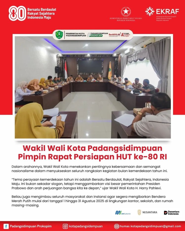 Wakil Wali Kota Padangsidimpuan Pimpin Rapat Persiapan HUT ke-80 RI