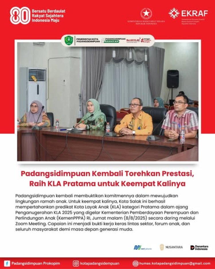 Padangsidimpuan Kembali Torehkan Prestasi, Raih KLA Pratama untuk Keempat Kalinya