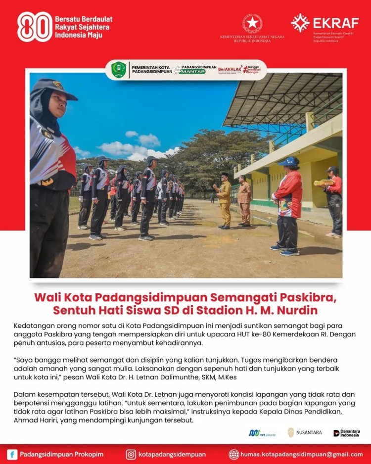 Wali Kota Padangsidimpuan Semangati Paskibra, Sentuh Hati Siswa SD di Lapangan Stadion