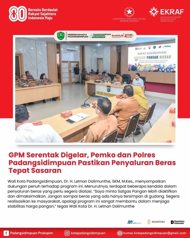 GPM Serentak Digelar, Pemko dan Polres Padangsidimpuan Pastikan Penyaluran Beras Tepat Sasaran