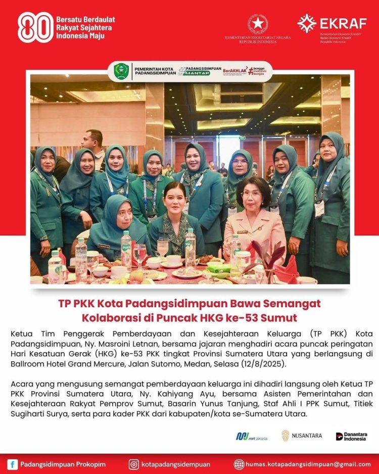 TP PKK Kota Padangsidimpuan Bawa Semangat Kolaborasi di Puncak HKG ke-53 Sumut