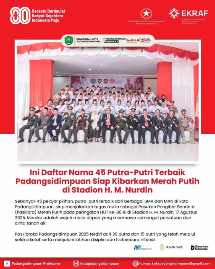 45 Putra-Putri Terbaik Padangsidimpuan Siap Kibarkan Merah Putih di Stadion H. M. Nurdin