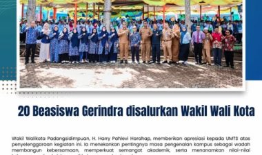 20 Beasiswa Gerindra disalurkan Wakil Wali Kota.