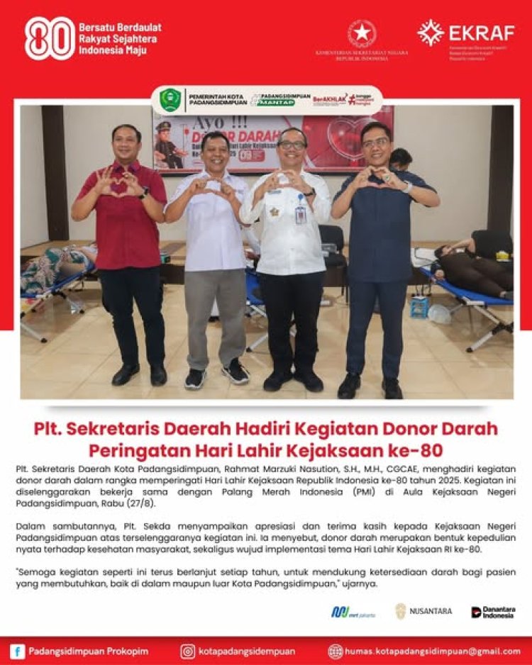 Plt. Sekretaris Daerah Hadiri Kegiatan Donor Darah Peringatan Hari Lahir Kejaksaan ke-80
