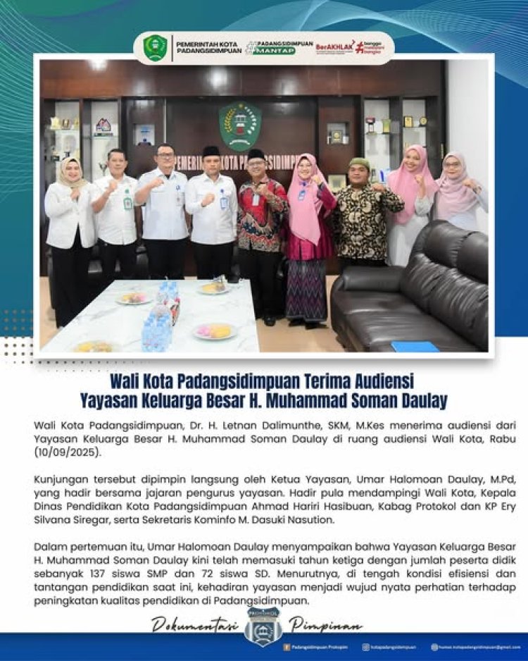 Wali Kota Padangsidimpuan Terima Audiensi Yayasan Keluarga Besar H. Muhammad Soman Daulay