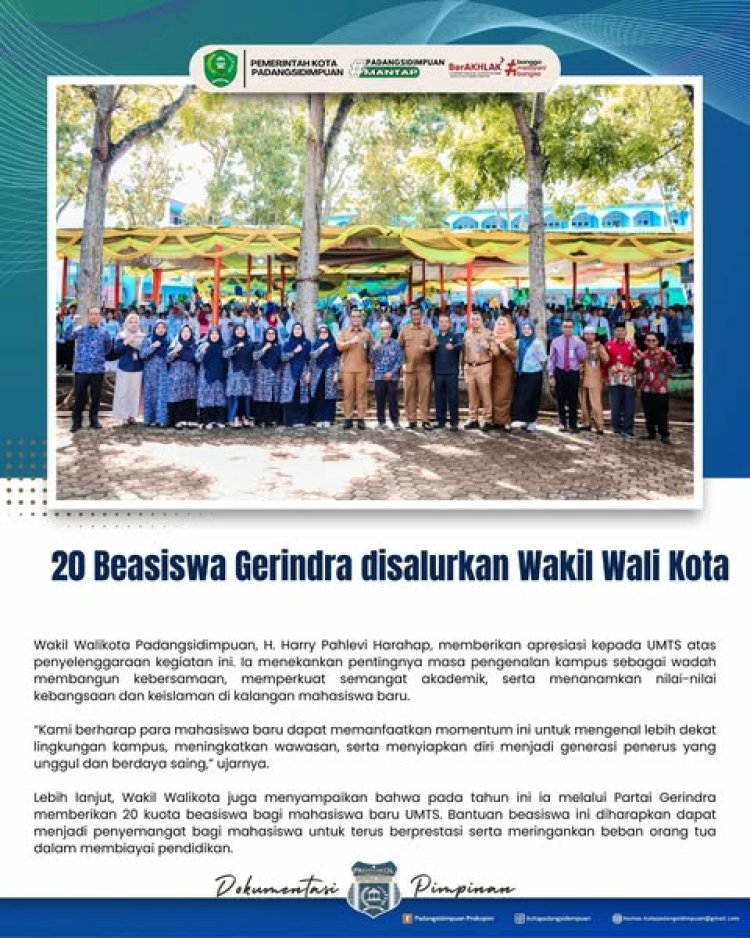 20 Beasiswa Gerindra disalurkan Wakil Wali Kota.