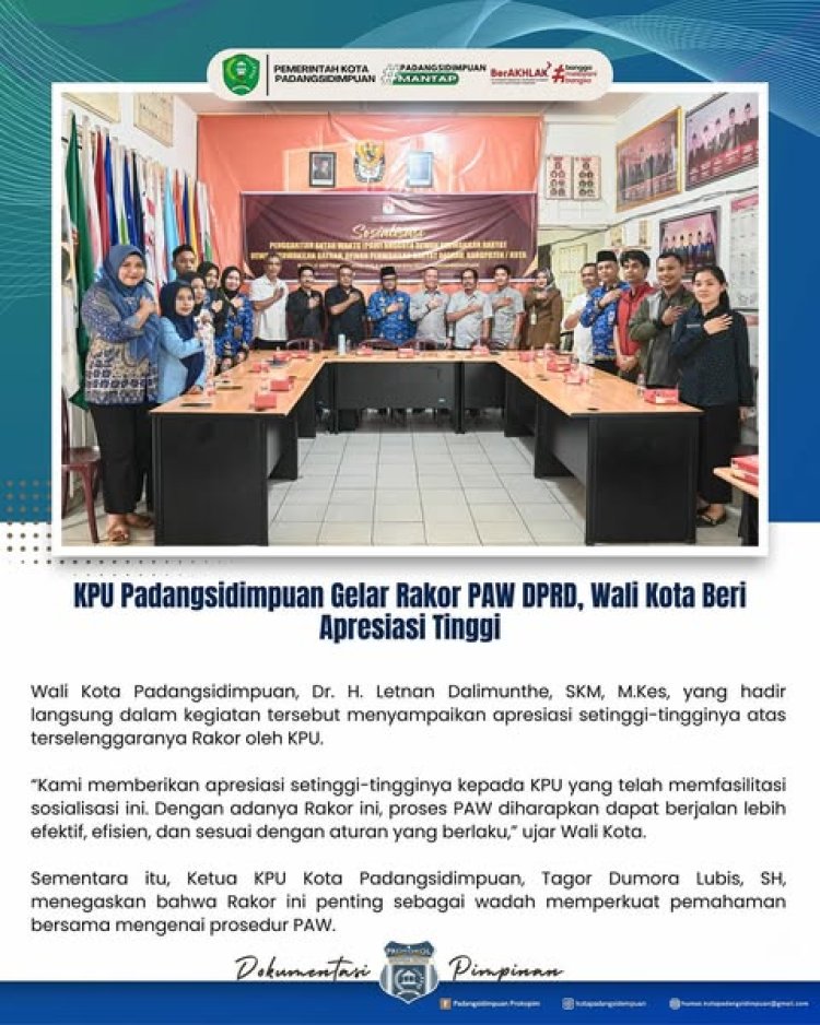 KPU Padangsidimpuan Gelar Rakor PAW DPRD, Wali Kota Beri Apresiasi Tinggi
