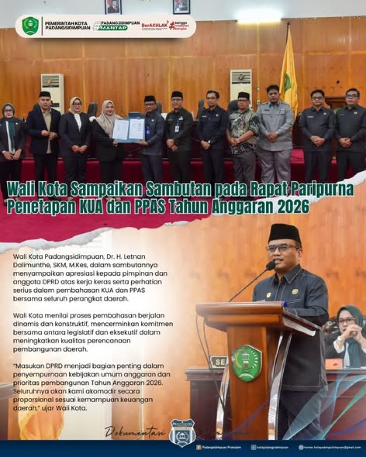 Wali Kota Sampaikan Sambutan pada Rapat Paripurna Penetapan KUA dan PPAS Tahun Anggaran 2026