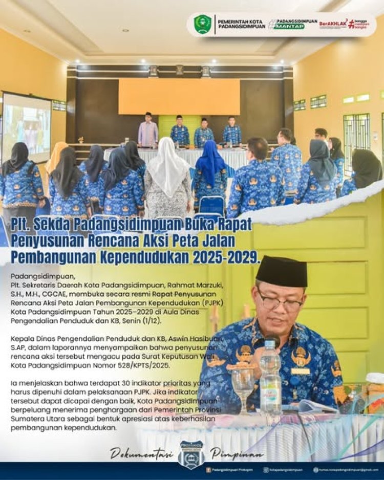 Plt. Sekda Padangsidimpuan Buka Rapat Penyusunan Rencana Aksi Peta Jalan Pembangunan Kependudukan 2025–2029.