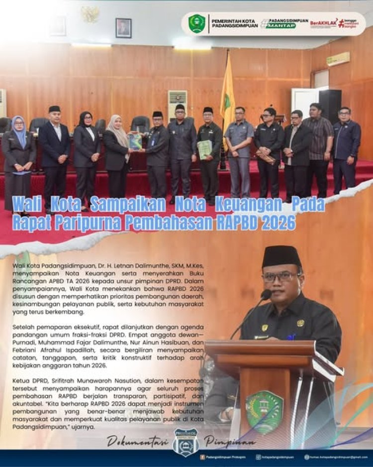 Wali Kota Sampaikan Nota Keuangan Pada Rapat Paripurna Pembahasan RAPBD 2026