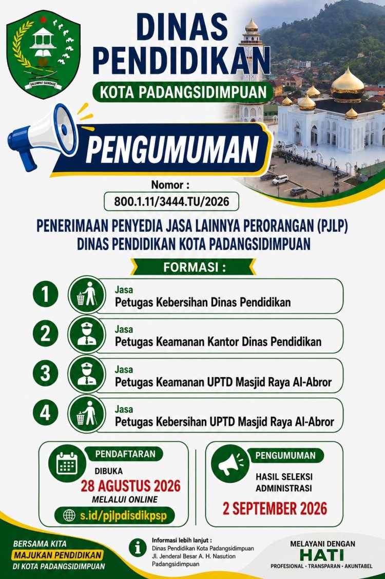 PENERIMAAN PJLP DINAS PENDIDIKAN KOTA PADANGSIDIMPUAN 2026